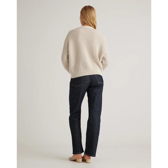 Quince XS 100% Organic Cotton Fisherman Boxy Cropped Cardigan Speckled Beige - Picture 4 of 11